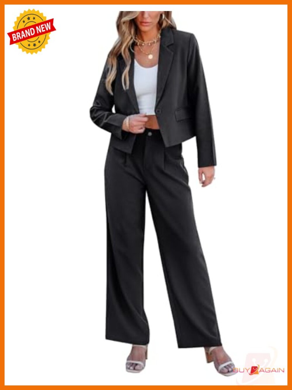 Women's 2 Piece Suit Set - Cropped Blazer & Wide Leg Pants Business Casual Work